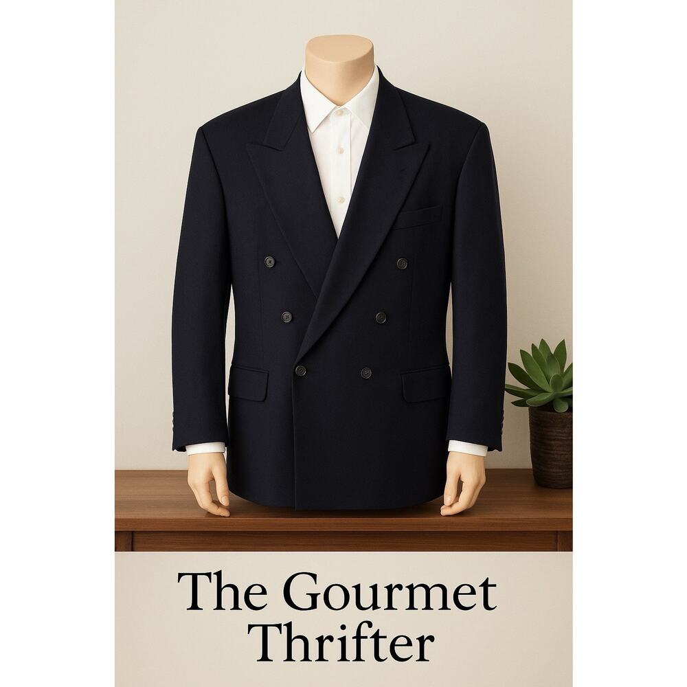 VTG Nino Cerruti Rue Royale Sz 48 Gray Pinstripe Double Breasted Jacket Blazer